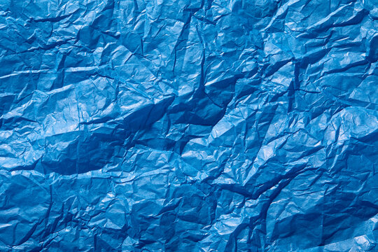 Close-up of wrinkled blue paper