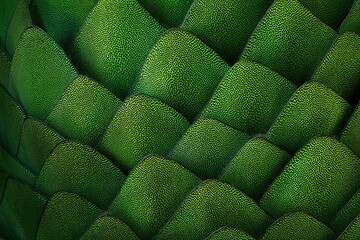 Detailed macro view of green leaf surfaces with intricate textures and reflective scales, highlighting organic patterns and natural aesthetics, perfect for science or art applications.