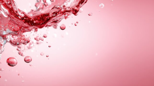 An artistic splash of rich red liquid against a soft pink background, capturing movement and vibrancy, symbolizing energy, passion, and creativity in abstract form. - Powered by Adobe