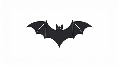 Fototapeta premium Simple black bat silhouette with outstretched wings, a classic symbol of Halloween, horror, and spooky night creatures, isolated on a white background