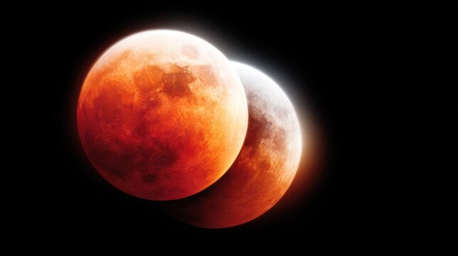 An astonishing visual of a lunar eclipse showcasing the moon in shades of orange and white against a deep black sky, representing cosmic beauty and astronomical wonders.