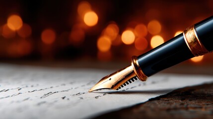 A classic fountain pen poised above handwritten notes on textured paper invokes a sense of nostalgia and elegance, capturing the beauty of written communication.