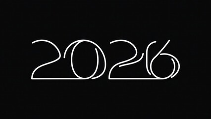  Minimal thin white &ldquo;2026&rdquo; line-art style on black background