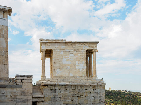 Bright sky behind Temple of Athena Nike on Acropolis Hill