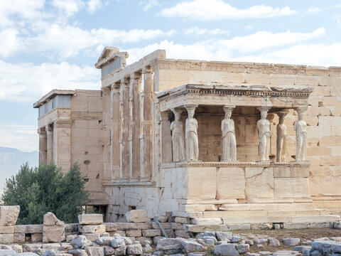 Erchtheion temple on Acropolis Hill showing Porch of Caryatids