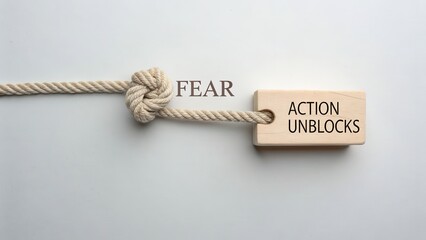 Rope knot symbolizing fear being unblocked by action concept