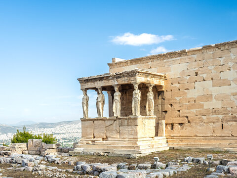 Erchtheion temple on Acropolis Hill showing Porch of Caryatids