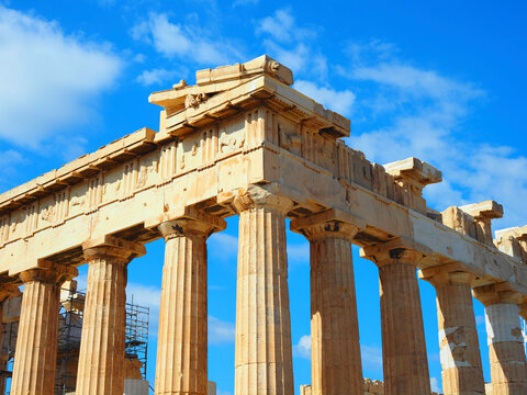 Parthenon temple on Acropolis Hill against sky