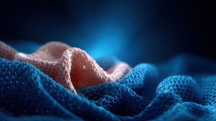 A mesmerizing close-up of soft, textured fabric in waves of blue and orange, showcasing the interplay of colors and textures in this artistic composition.