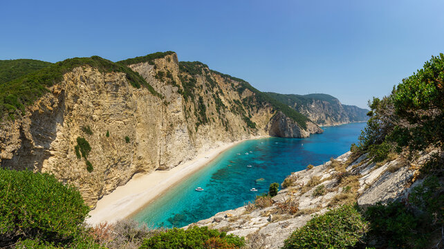 Small boats at anchor near Paradise Beach at Paleokastritsa