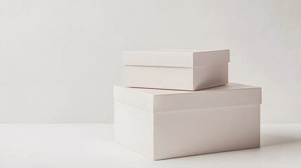 Two white cardboard boxes placed on a light background
