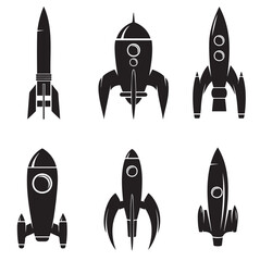 Set of the rockets isolated on white background. Design elements for logo, label, emblem, sign, brand mark