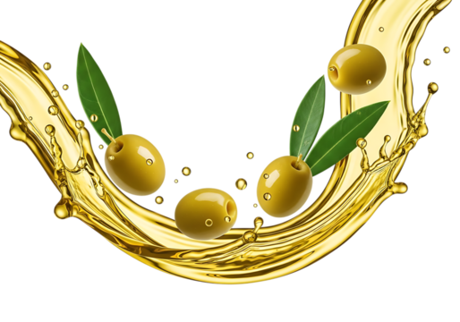 Fresh green olives and golden extra virgin olive oil splash