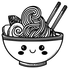 Kawaii ramen bowl with a smiling face and chopsticks