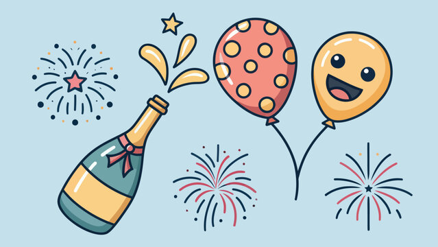 Celebrate joyous occasions with popping champagne, cheerful balloons, and vibrant fireworks for festive designs