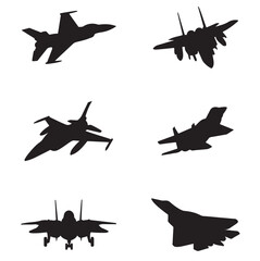  Fighter jet aircraft silhouette vector on white background
