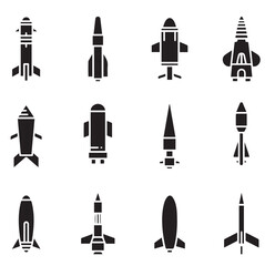 torpedo missile icons vector set