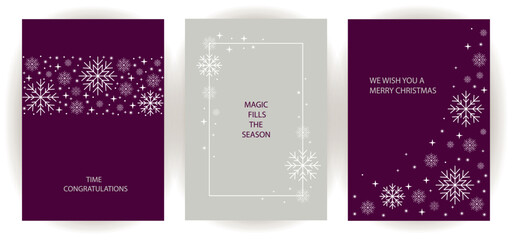 Greeting cards designed for the festive season with snowflake decorations and heartfelt messages