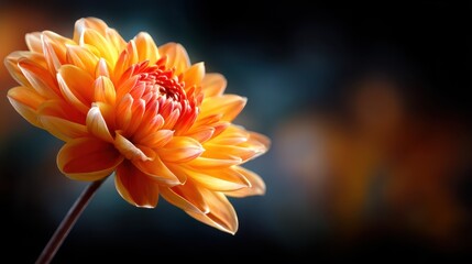 A stunning close-up of an orange dahlia flower showcasing intricate petals, vibrant color, and delicate textures against a dark background, portraying beauty and elegance in nature.