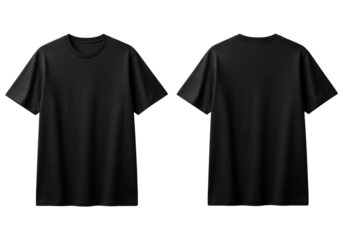 Blank black t-shirt front and back views mockup on white background