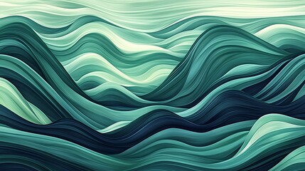 Abstract Illustration Depicting Fluid Wave Patterns in Layered Shades of Teal and Green with Dynamic Flow and Depth
