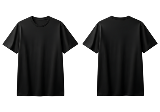 Blank black t-shirt front and back views mockup on white background