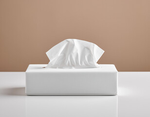 Elegant White Tissue Box on Warm Beige Background