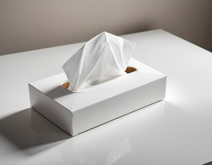 Premium White Tissue Box with Reflection on Glossy Surface