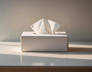 Realistic White Tissue Box with Soft Shadows in Minimal Interior