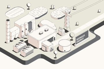 Isometric View of Biomass Energy: Renewable energy from nature