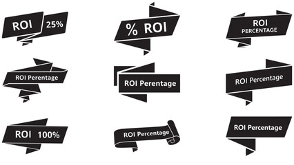 Folded banner showing roi percentage — promotional roi display icon for return-on-investment metrics, performance highlights and financial reporting