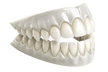 Realistic vampire fangs dental prosthetic isolated on transparent background