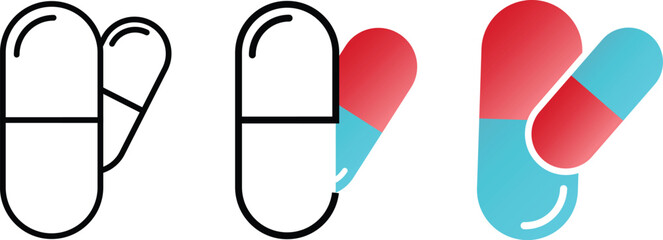 pills icon set. Healthcare and medicine signs. Medicine dosage symbols wellness symbols.  pharmaceutical symbols
