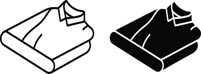 Set of Two Folded Shirt Icons, Outline and Glyph Styles, Isometric Clothing Apparel Retail Textile Symbol, Simple Monochrome Vector Graphic Clipart