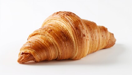 French Croissant with Flaky Golden Layers on White Background