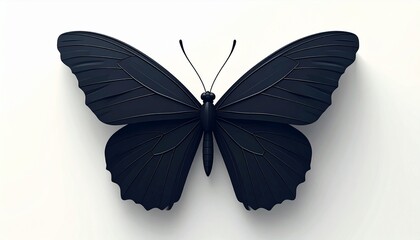 Obraz premium Elegant Black Butterfly on White Background, Delicate Winged Insect Symbolizing Transformation and Beauty