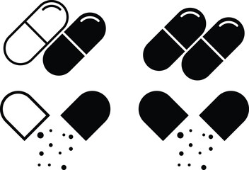 pills icon set. Healthcare and medicine signs. Medicine dosage symbols wellness symbols.  pharmaceutical symbols
