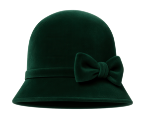 Emerald green velvet cloche hat featuring a bow detail.