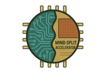 Circular microchip with circuit board and text on transparent background