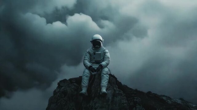 Lonely Astronaut Under Stormy Skies