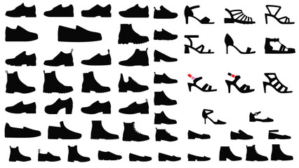Obraz premium Shoe Silhouette Collection, Footwear Icons, Boots, Heels, Sandals Vector Set