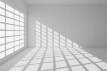 Sunlight and shadow create a beautiful geometric pattern on the floor of an empty room