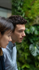 Mentorship coaching teamwork office man woman profile focus