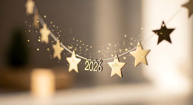 Golden star garland with 2023 decoration for festive occasions
