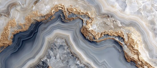 Fototapeta premium Abstract marble texture with blue, gray, and gold veins, luxury and elegance