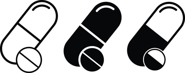 capsule pills icons  Medicine dosage symbols. Health care and prescription signs. Healthcare treatment graphic design
