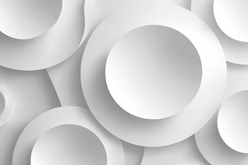 Abstract, minimalist design with overlapping 3D white circles and subtle shadows for depth