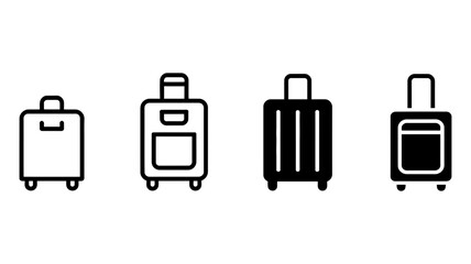 Luggage icons for travel. suitcase and baggage symbols. vacation, journey, tourism, airport, and transport line and solid pictograms.