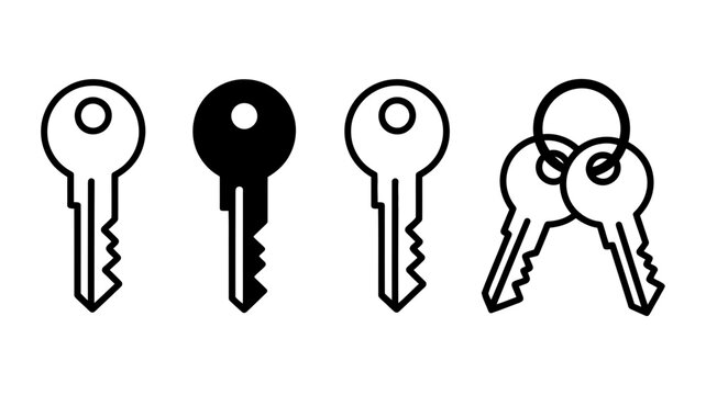 Various key vector icons illustrating concepts like security, privacy, access, unlock, password, solution, success, and digital protection.