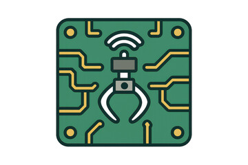 Robotic arm reaching on circuit board with wi-fi